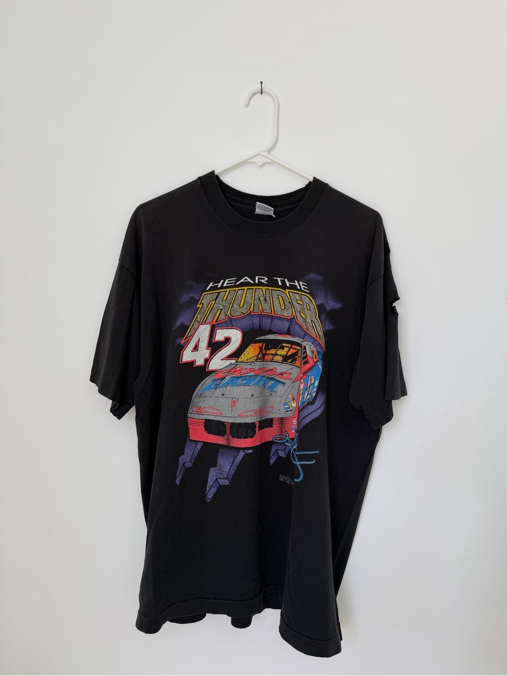 Vintage 1995 NASCAR Tee Kyle Petty Hear the Thunder Chase the Lightning Thrashed
